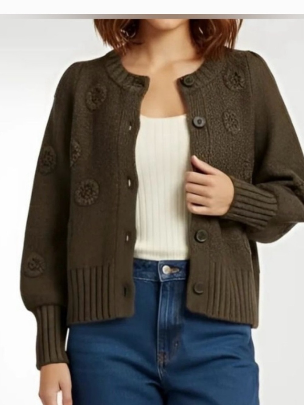 Madewell | Embroidered Edencroft Pleat-Sleeve Cardigan Sweater in Green - Picture 9 of 9